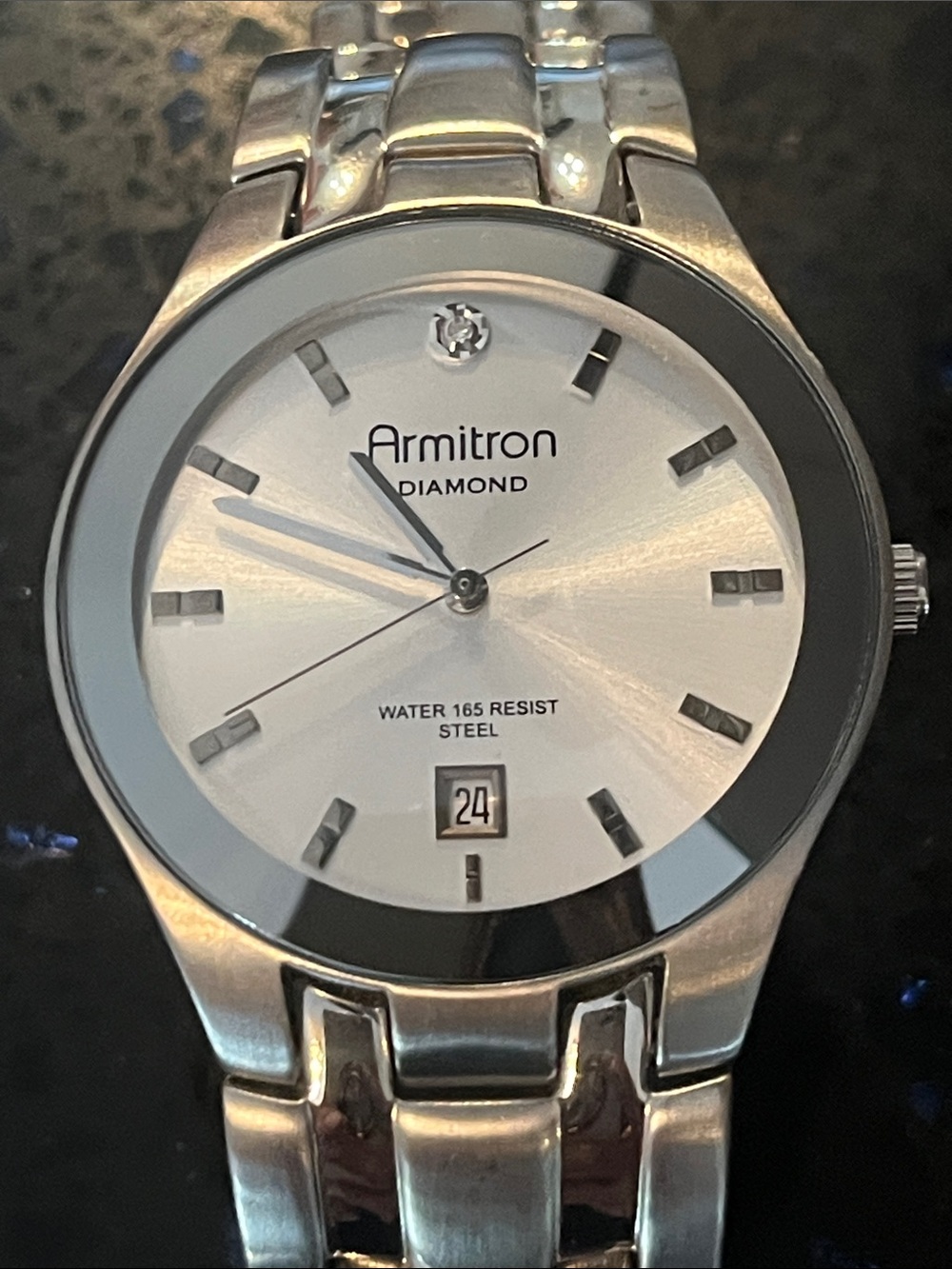 Armitron Silver Dial Stainless Steel Men's Watch with Diamond Accent